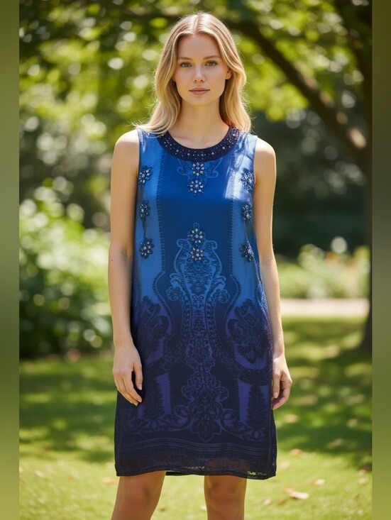 ECI Dresses & Skirts - ECI Silk Blended Royal Blue Embellished Mini Dress